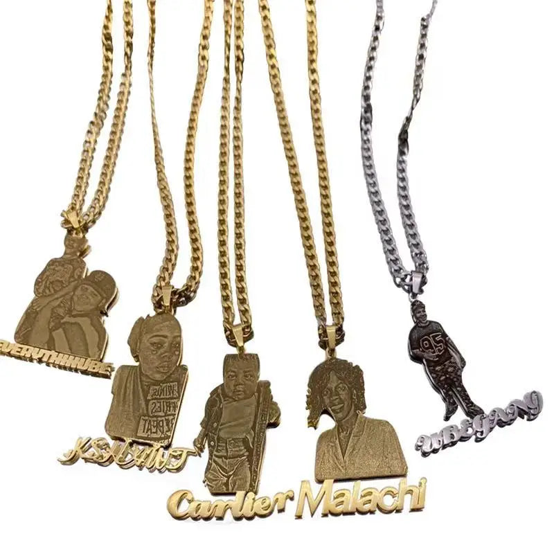 Top Icy Hip Hop Jewelry Custom Photo Necklace Stainless Steel Personalized Picture Name Pendant DIY Name Chain for Men and Women
