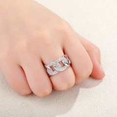 TOP ICY baguette square rectangle CZ adjustable unique size iced out ring white gold bling shiny women luxury cuban ring