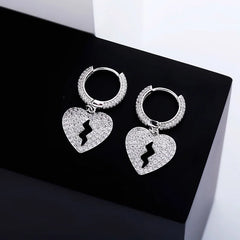 Ice Stone Trendy Korean Broken Heart Mini Hoop Rose Gold Earrings