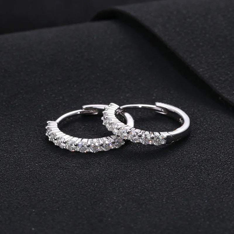Wholesale Bling Bling 2mm 3mm 4mm Earrings 925 Sterling Silver Round Grade D Moissanite Hoop Earrings Iced Out in Round Shape