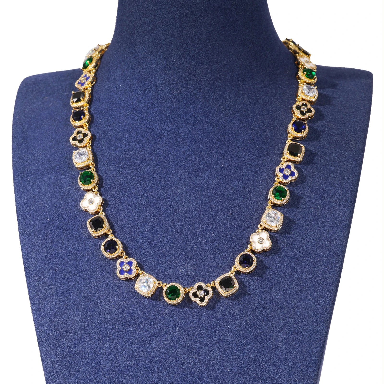 Unique New Arrival Iced Out Multi Cubic Zirconia Cuban Chain Vintage Gemstone Personalized Colorful Diamond Women Necklace