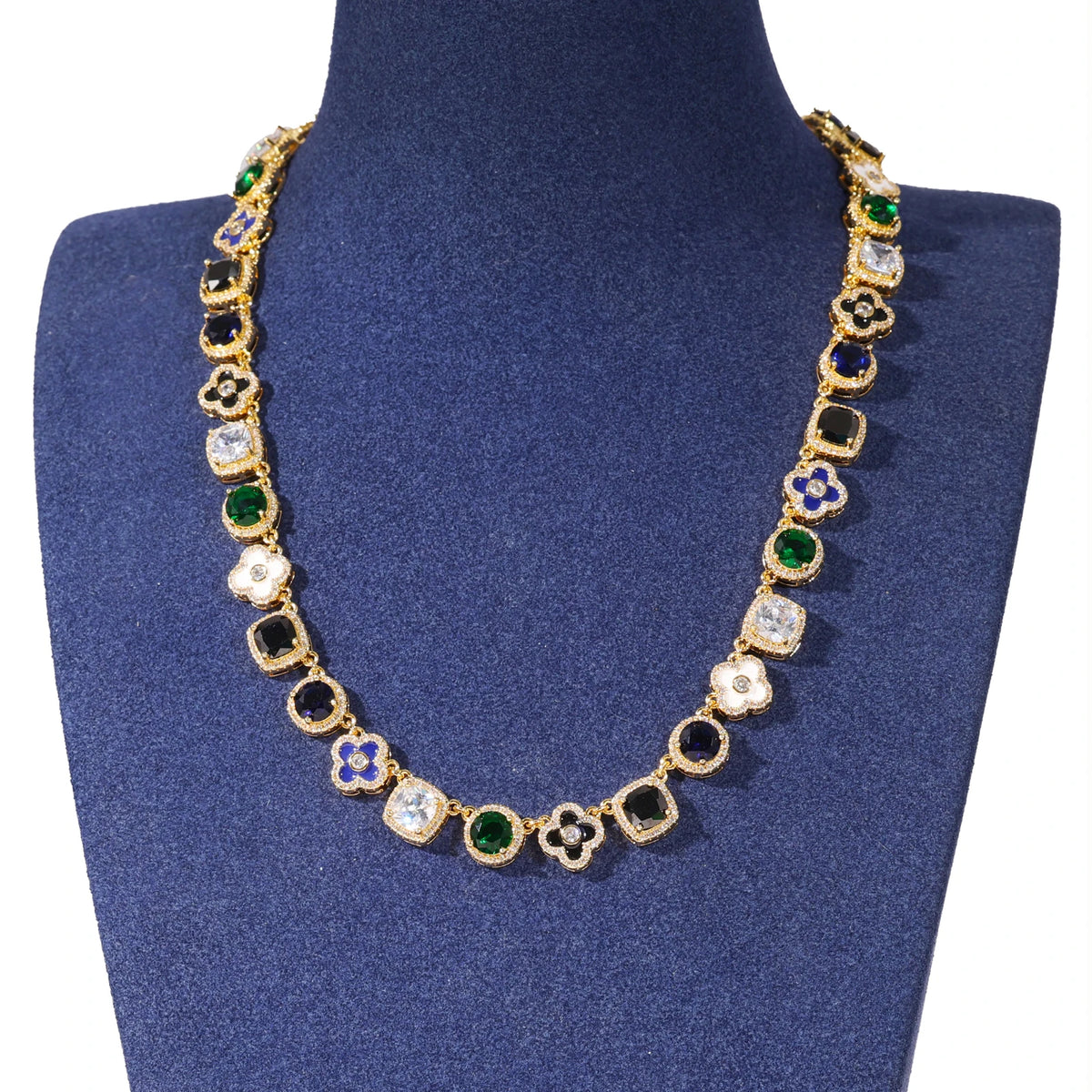 Unique New Arrival Iced Out Multi Cubic Zirconia Cuban Chain Vintage Gemstone Personalized Colorful Diamond Women Necklace