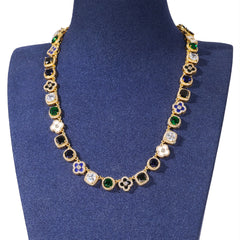 Unique New Arrival Iced Out Multi Cubic Zirconia Cuban Chain Vintage Gemstone Personalized Colorful Diamond Women Necklace