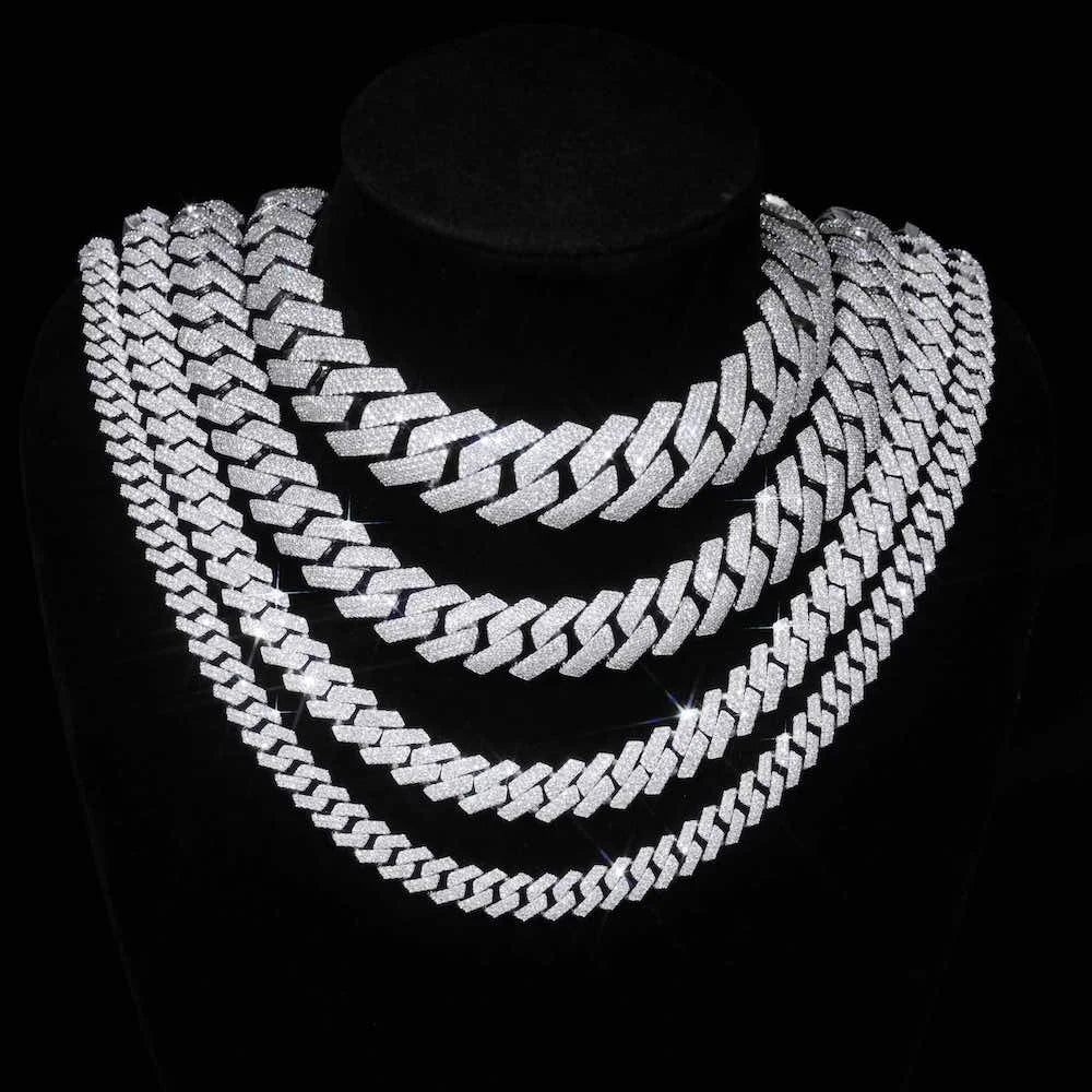 Hip Hop Fashion VVS D Moissanite Chain Iced Out 925 Sterling Silver 6mm-18mm Moissanite Cuban Bracelet Necklace Jewelry