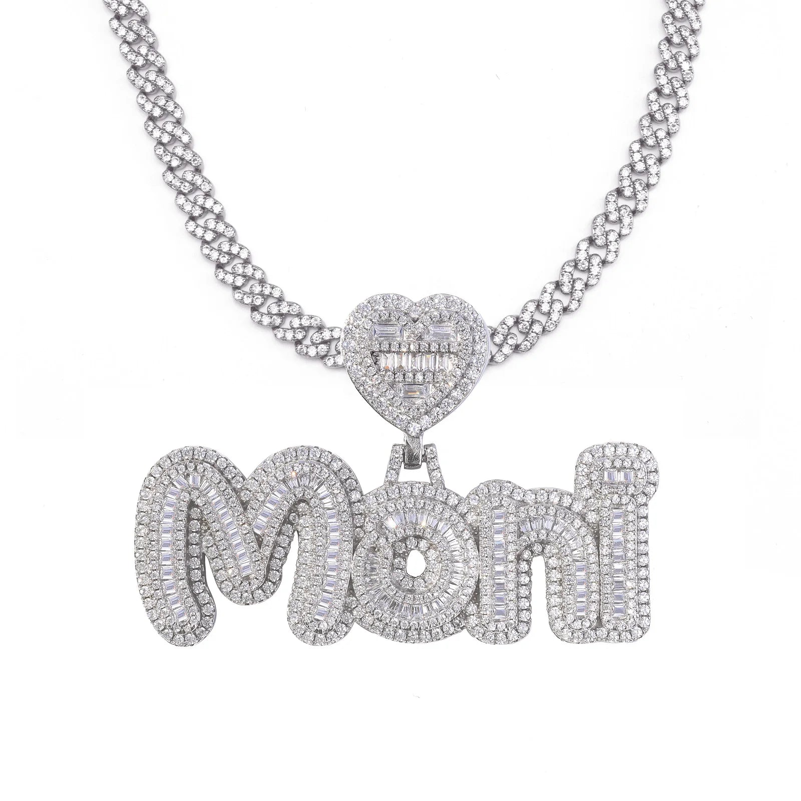 Ice Stone Custom Letter Pendant with Heart