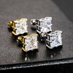 Ice Stone Hip Hop Gold Silver Iced CZ Baguette Stud Earrings