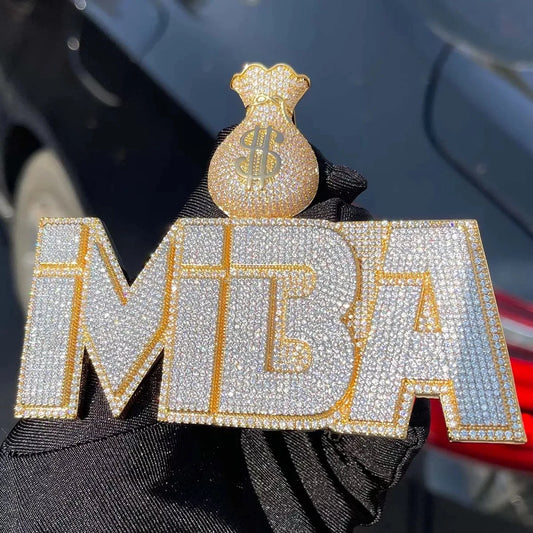 Money Bag Hook Custom Letter Pendant Gold Plated Full Diamond Pendant Necklace Cubic Zirconia for Women Jewelry