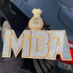 Money Bag Hook Custom Letter Pendant Gold Plated Full Diamond Pendant Necklace Cubic Zirconia for Women Jewelry