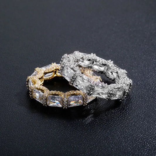 Top Icy New Arrival Fashion Rings AAA Cubic Zircon CZ silver Full Diamond Baguette Ring
