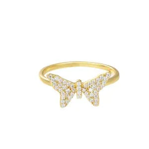 Trendy 925 Sterling Silver Butterfly Ring Micro-paved Moissanite Diamond Ring Sparkling Gold Butterfly Jewelry Ring for Woman