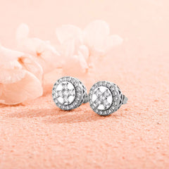 Ice Stone Hip Hop Round Cross Iced Out CZ Stud Earrings
