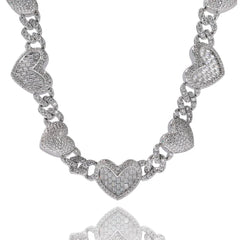 Iced Out 13mm Cuban Heart Necklace Heart Layer Cuban Link Necklace Square CZ Cuban Chain Women