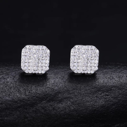 Ice Stone Trendy Luxury Waterproof 925 Silver Moissanite Cross Studs