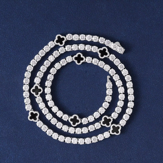 Hot Selling Design Black Clover Tennis Chain Luxury VVS D Moissanite 925 Sterling Silver Tennis Bracelet 4mm Hip Hop Jewelry