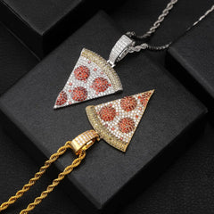 Iced Out Pizza pendant&necklace Copper Gold silvery Color Micro Paved Zircon Hip Hop pizza Full Cubic zirconia jewelry
