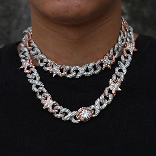 Ice Stone 16mm Pink Two Tone Cuban Necklace