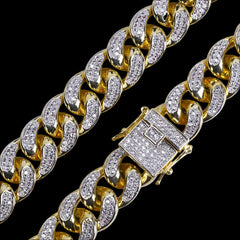 Ice Stone Gold Silver Iced Out Miami Cuban Chain