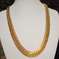 Ice Stone 316L Stainless Steel Gold Cuban Link Necklace
