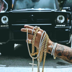 Ice Stone 316L Stainless Steel Gold Cuban Link Necklace