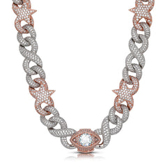 Ice Stone 16mm Pink Two Tone Cuban Necklace