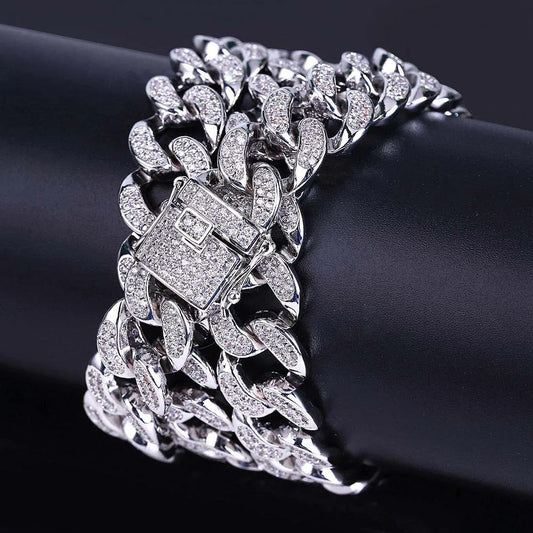 Ice Stone Gold Silver Iced Out Miami Cuban Chain