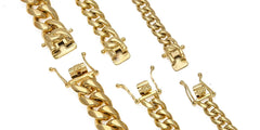 Ice Stone 316L Gold Silver Cuban Link Chain Set