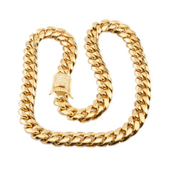 Ice Stone 316L Stainless Steel Gold Cuban Link Necklace