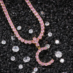 Ice Stone Pink CZ Tennis Chain Necklace