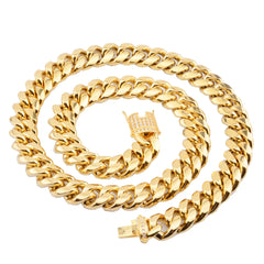 Ice Stone 316L Stainless Steel Gold Cuban Link Necklace