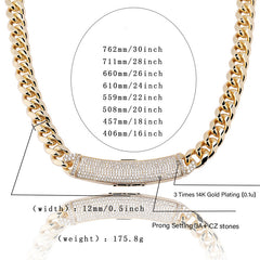 Ice Stone 12mm Gold Plated Cuban Chain