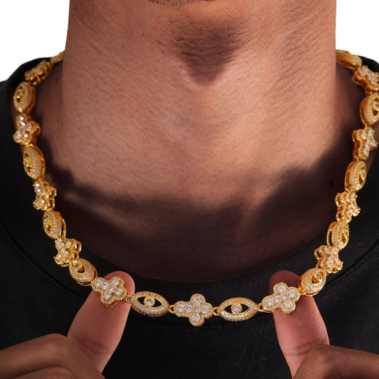 Ice Stone Gold Plated Evil Eye Cuban