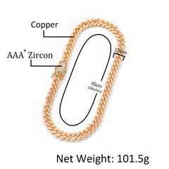 Ice Stone 12mm Iced Out Gold Cuban Chain