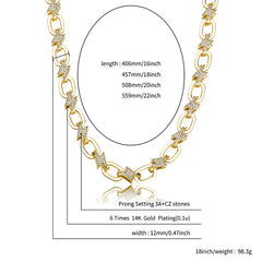 Ice Stone 12mm Gold Lightning Chain Necklace