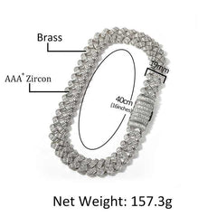 Ice Stone 19mm 3-Row Cuban Necklace Bracelet