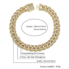 Ice Stone 10mm Iced Cuban Chain Bracelet