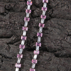 Ice Stone Gold Silver Pink Baguette CZ Chain