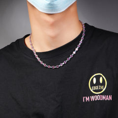 Ice Stone Gold Silver Pink Baguette CZ Chain