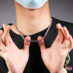 Ice Stone Gold Silver Pink Baguette CZ Chain