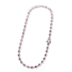 Ice Stone Gold Silver Pink Baguette CZ Chain