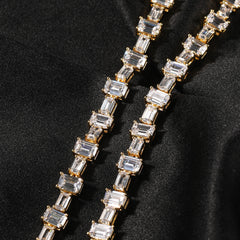 Ice Stone Gold Silver Pink Baguette CZ Chain