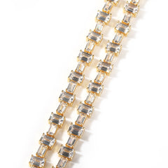 Ice Stone Gold Silver Pink Baguette CZ Chain