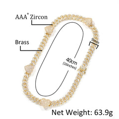 Ice Stone 8mm Heart Cuban Necklace Bracelet