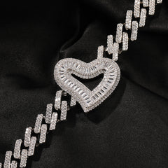 Ice Stone 14mm Baguette Heart Cuban Necklace