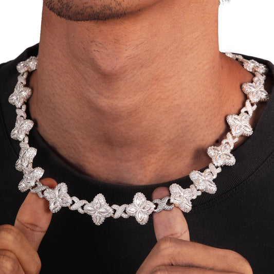 Ice Stone 16mm White CZ Clover Necklace