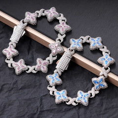 Ice Stone Colorful CZ Clover Cuban Necklace