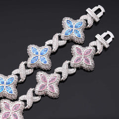 Ice Stone Colorful CZ Clover Cuban Necklace