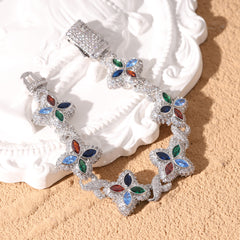 Ice Stone Colorful CZ Clover Cuban Necklace