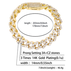 Ice Stone 14mm Gold Plated Men's Cuban Bracelet