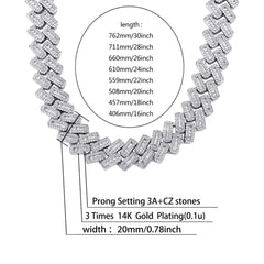 Ice Stone 14mm 3-Row Gold Cuban Necklace