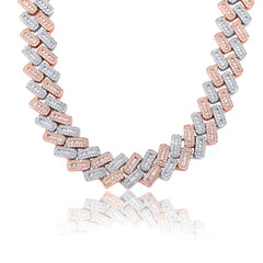Ice Stone 14mm 3-Row Gold Cuban Necklace